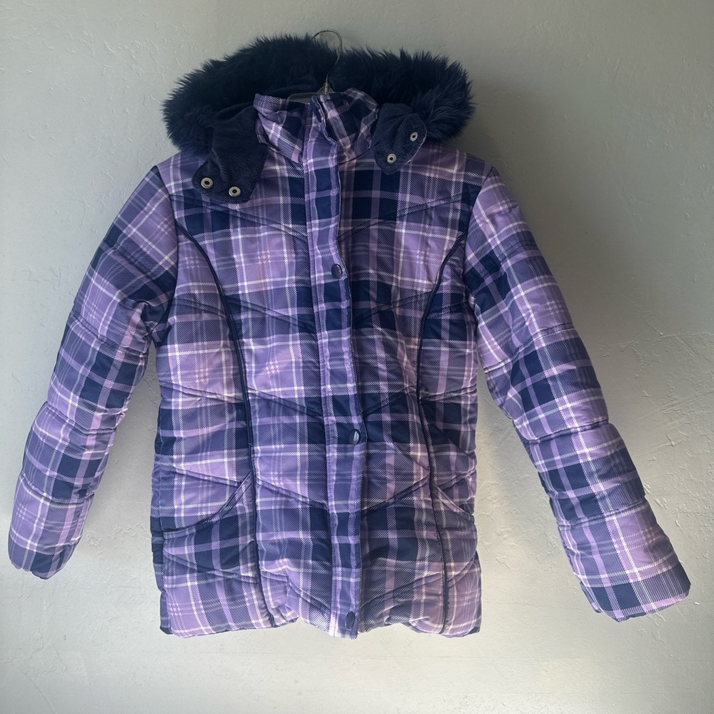 Big Chill Plaid Purple Youth Hooded Winter Jacket 10/12